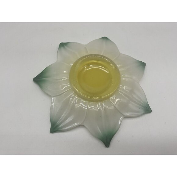 Westmoreland Vintage Lotus Bowl & Underplate White Frosted Glass with Green Tips - Picture 9 of 14